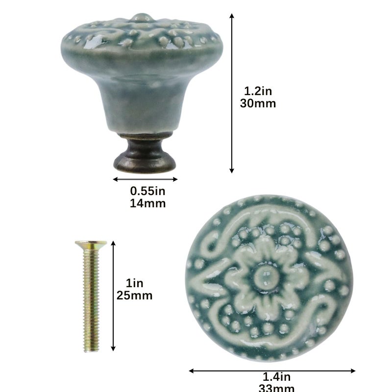 Geesatis 10 pcs Decorative Knob Ceramic knobs Drawer Cabinet Pull Handle Knobs Furniture Decorative Pull Tool with Mounting Screws, Green, 1.4 inch Diameter - Image 2